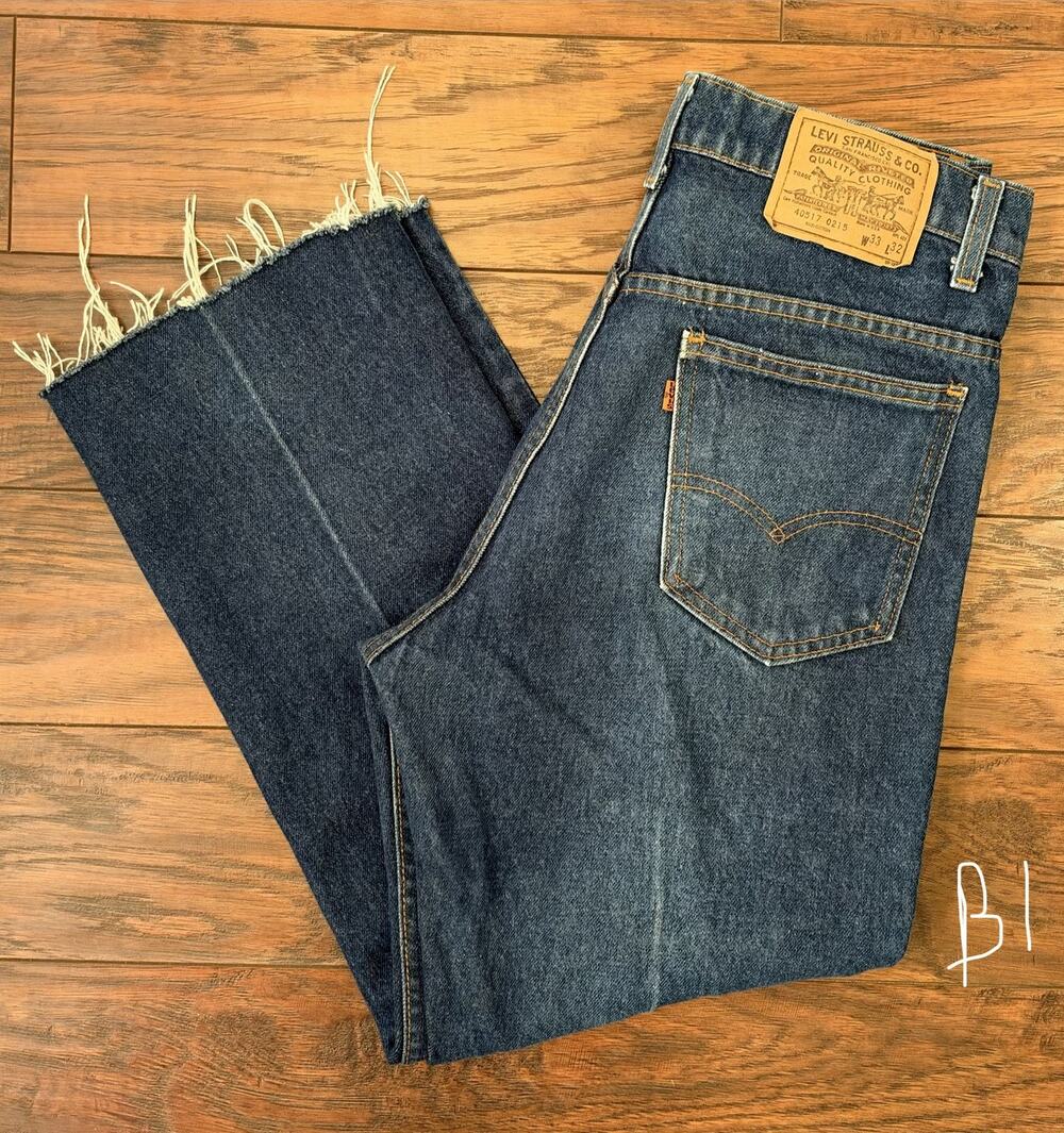 Vintage 1987 Levi’s 517 Orange Tab Jeans 31x25 USA Dark Wash Raw Hem Bootcut